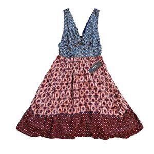 Lulus La Vie en Roses Navy Blue Red Floral Print Sundress Dress Women Small